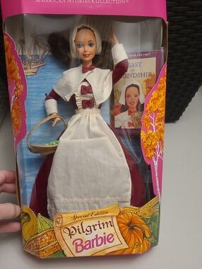Mattel Pilgrim Barbie Doll - White, Burgundy, Brown